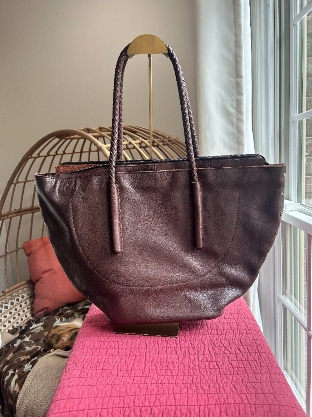Noonday buffalo leather bag, large bucket style